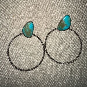 Stamped 925 Sterling Silver and Turquoise Hoop Earrings.